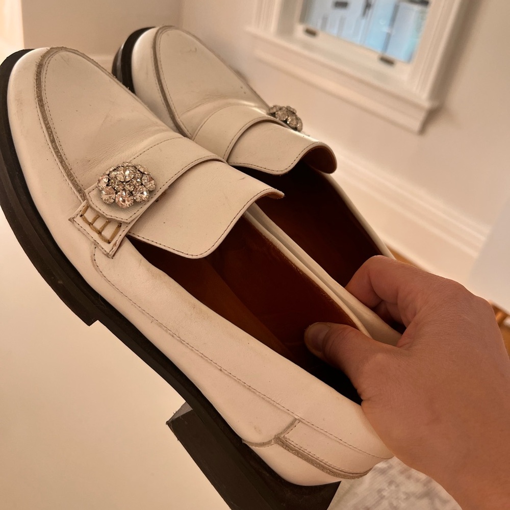 Ganni White Leather Loafers with Crystal Brooches - Picture 3 of 4